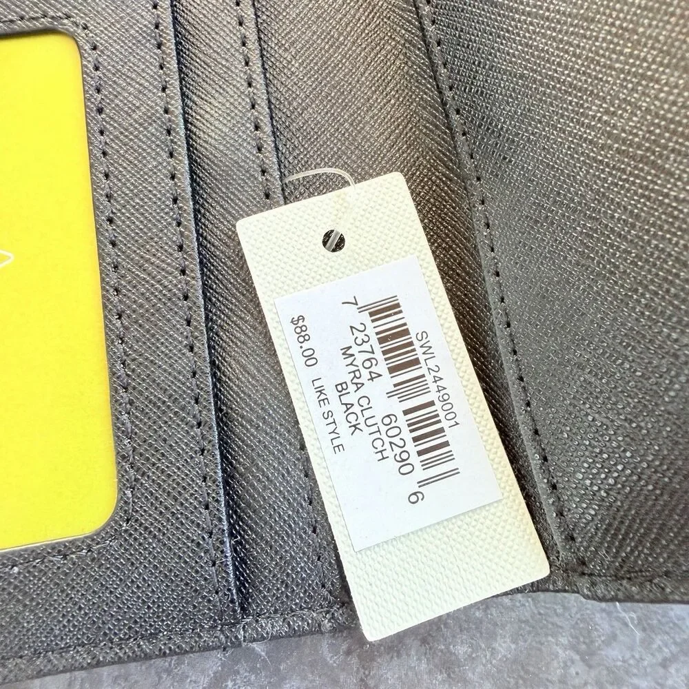 Fossil Myra Tab Clutch Black Leather Wallet SWL2449001 Purse NWT $88 Retail
